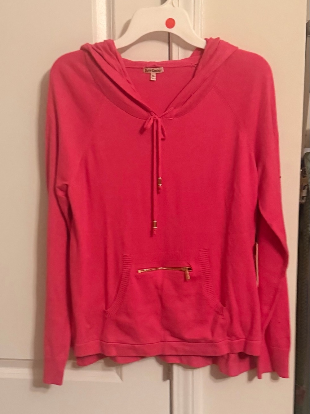 Juicy Couture Hot Pink Hooded Pullover with Gold Zip Accent